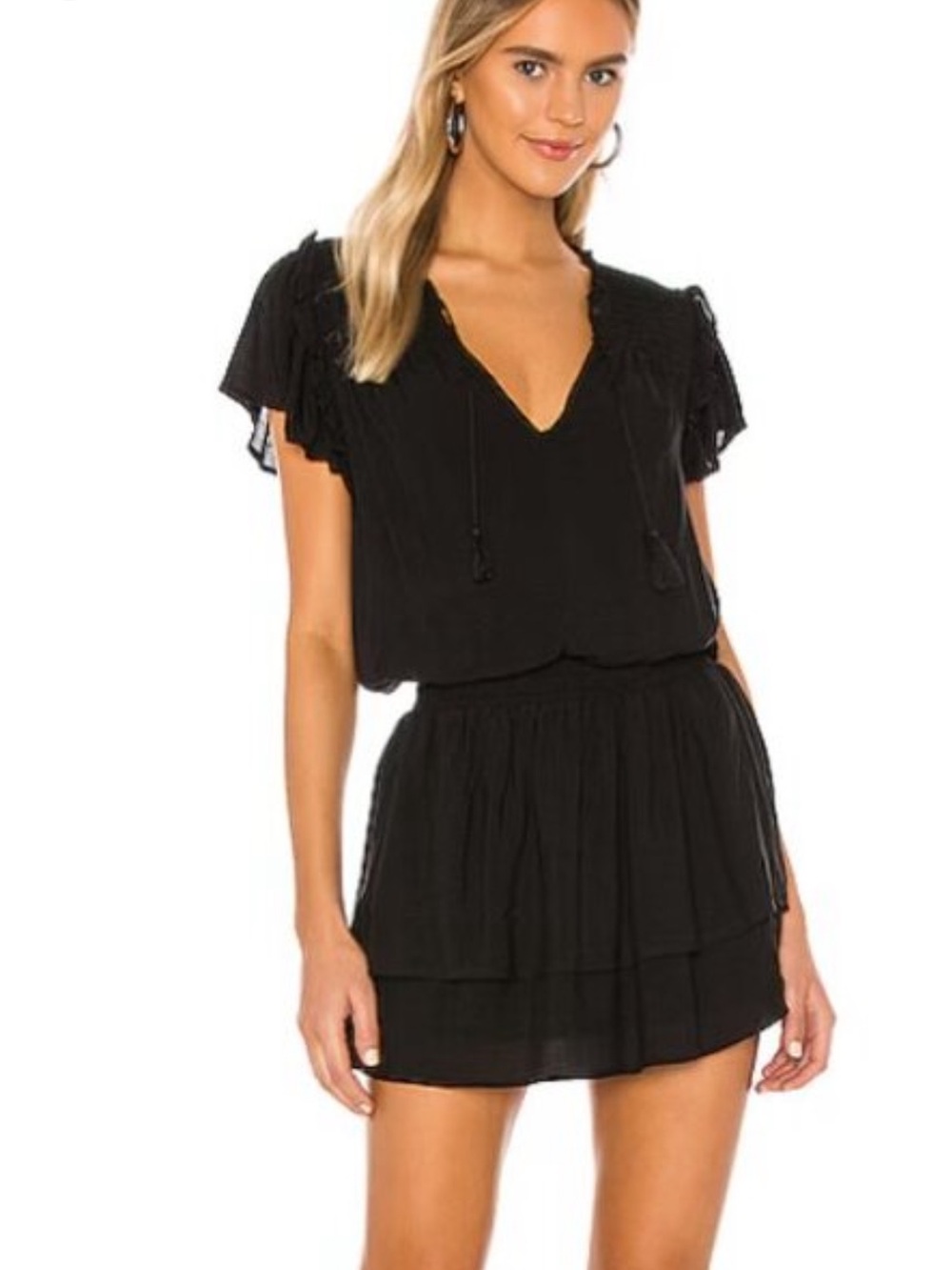PAIGE Christina Black Smocked Dress Size Large